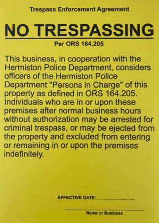 trespass enforcement hermiston program police trespassing